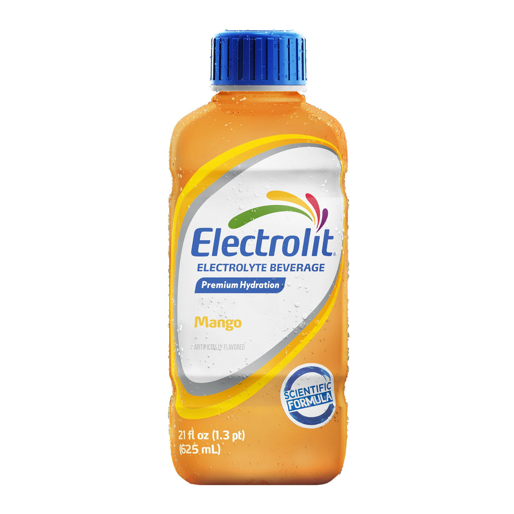 Electrolit mango close-up de textura y color que sugiere sabor fresco