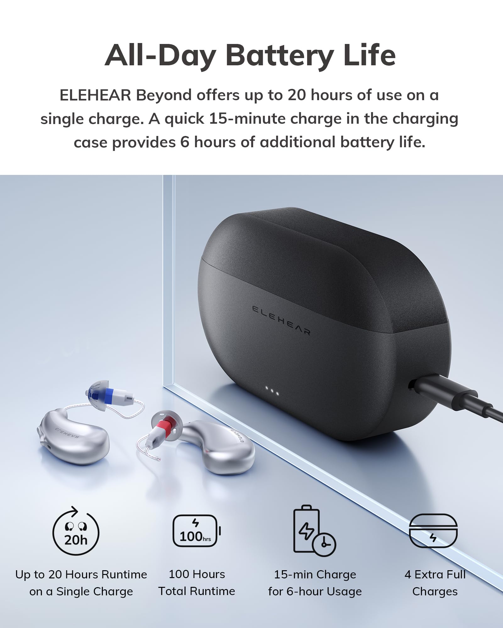 ELEHEAR app en teléfono mostrando control y personalización fácil