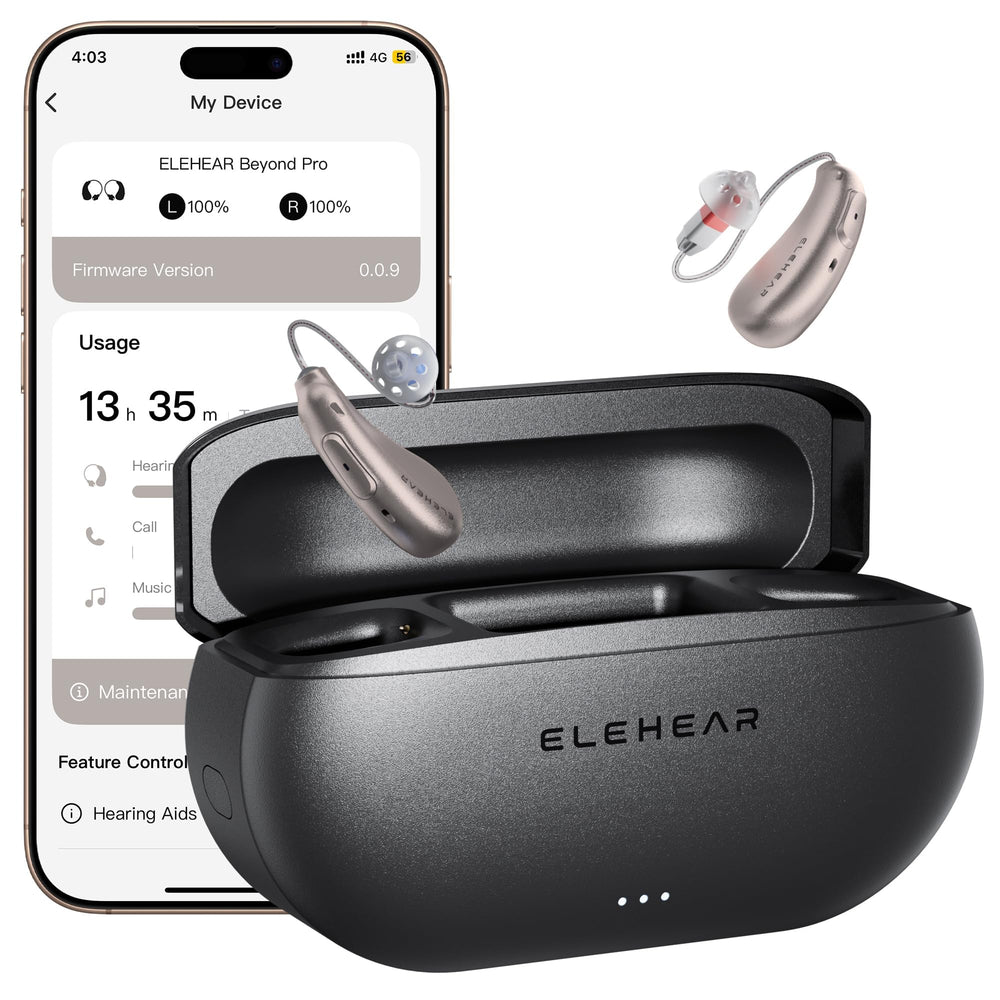 ELEHEAR audífonos Beyond Pro frontal mostrando diseño elegante y beneficio claridad