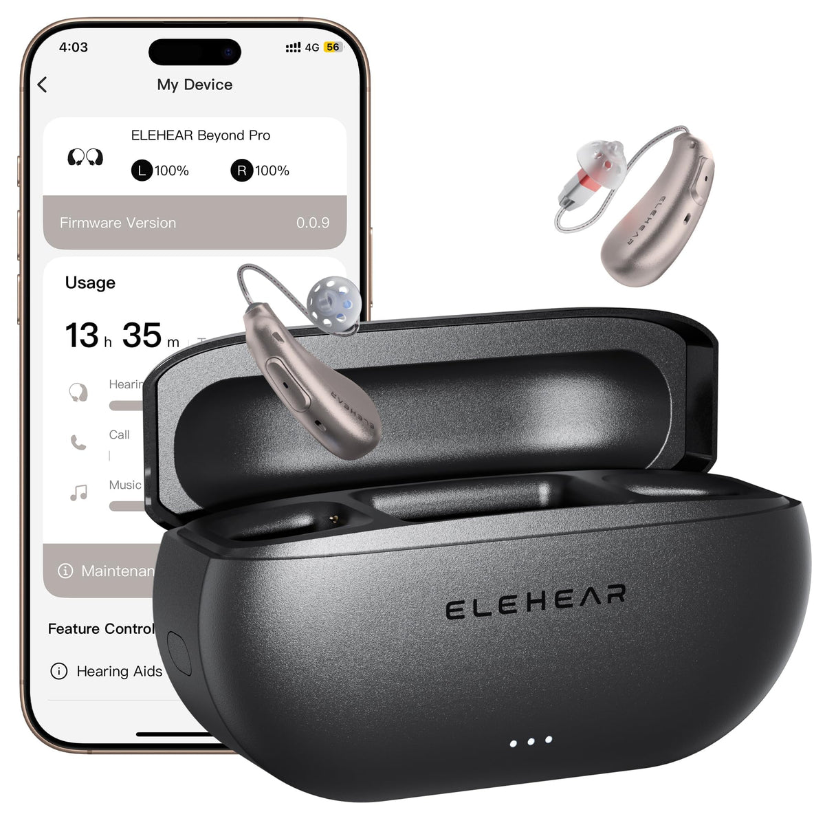 ELEHEAR audífonos Beyond Pro frontal mostrando diseño elegante y beneficio claridad
