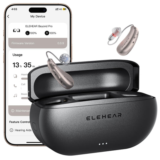 ELEHEAR audífonos Beyond Pro frontal mostrando diseño elegante y beneficio claridad