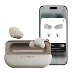 ELEHEAR audífonos frontal del empaque muestra color sand white y marca