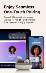 ELEHEAR Delight tamaño comparado con mano destacando su perfil casi invisible