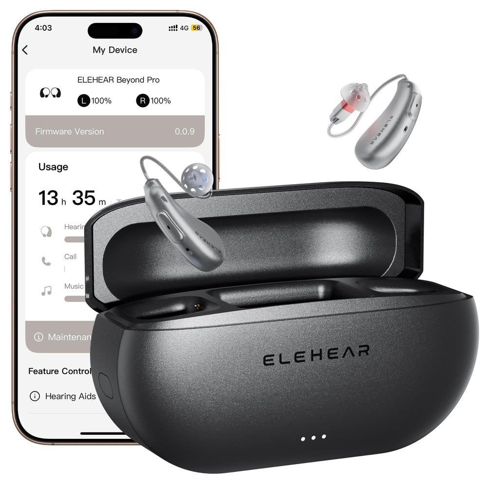 ELEHEAR paquete frontal mostrando audífonos y funda con claridad visual