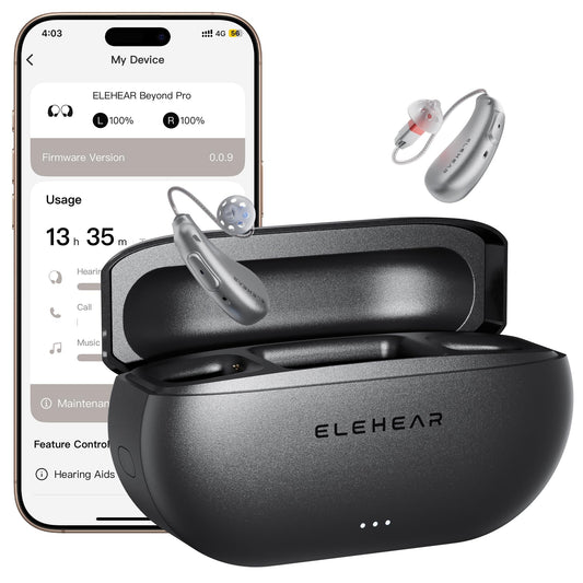 ELEHEAR paquete frontal mostrando audífonos y funda con claridad visual