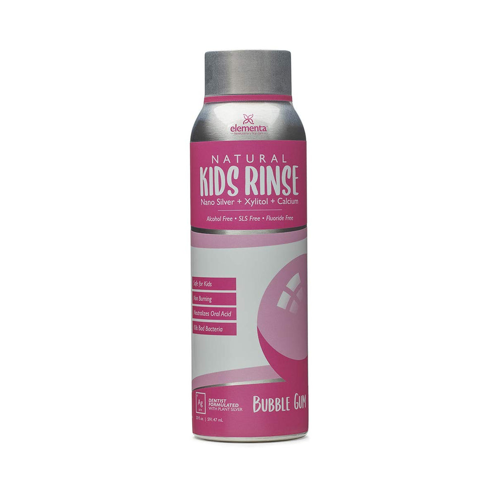 Elementa Silver enjuague frontal 20 oz mostrando el envase y el sabor chicle