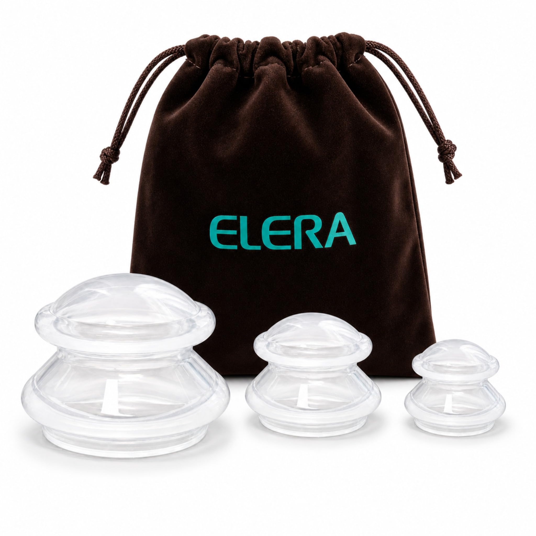 ELERA vista frontal del kit con tres copas, práctico para masaje