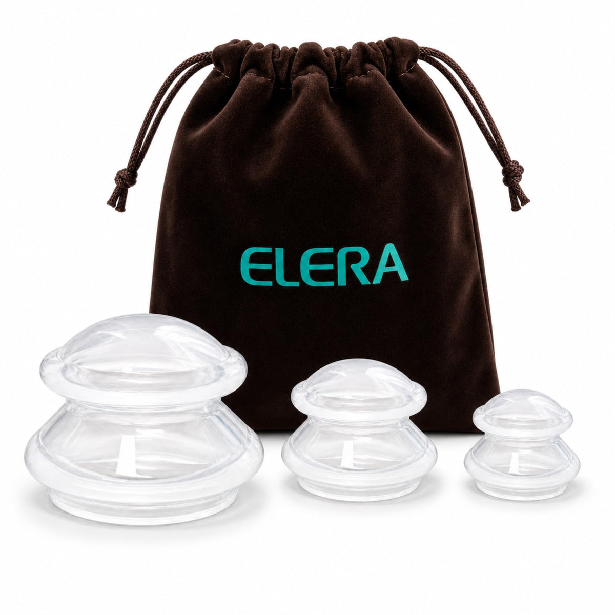 ELERA vista frontal del kit con tres copas, práctico para masaje