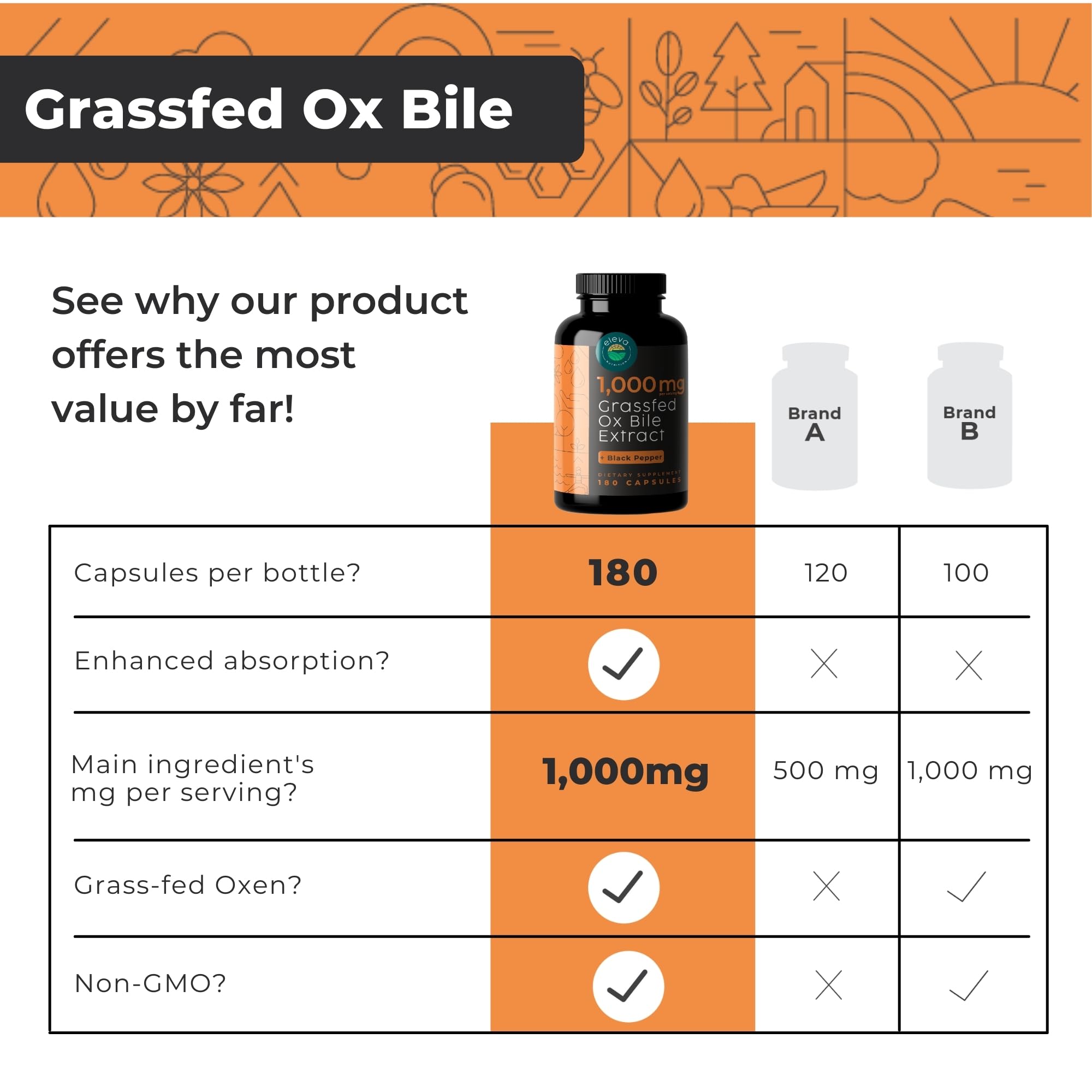 Cápsulas Eleva Nutrition junto a alimentos grasos enfatizando apoyo digestivo