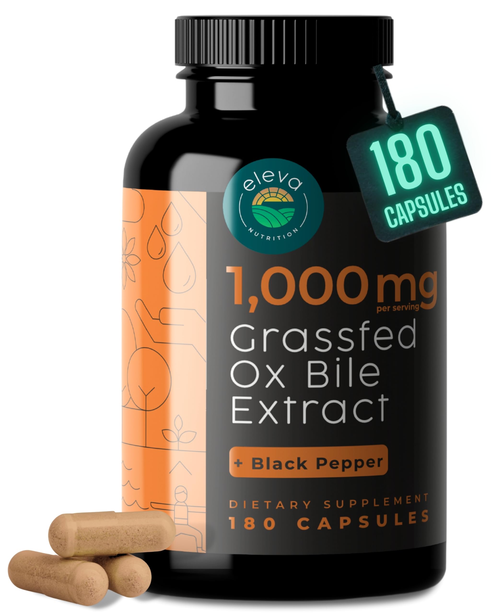 Eleva Nutrition frasco frontal mostrando 180 cápsulas y ventaja de duración