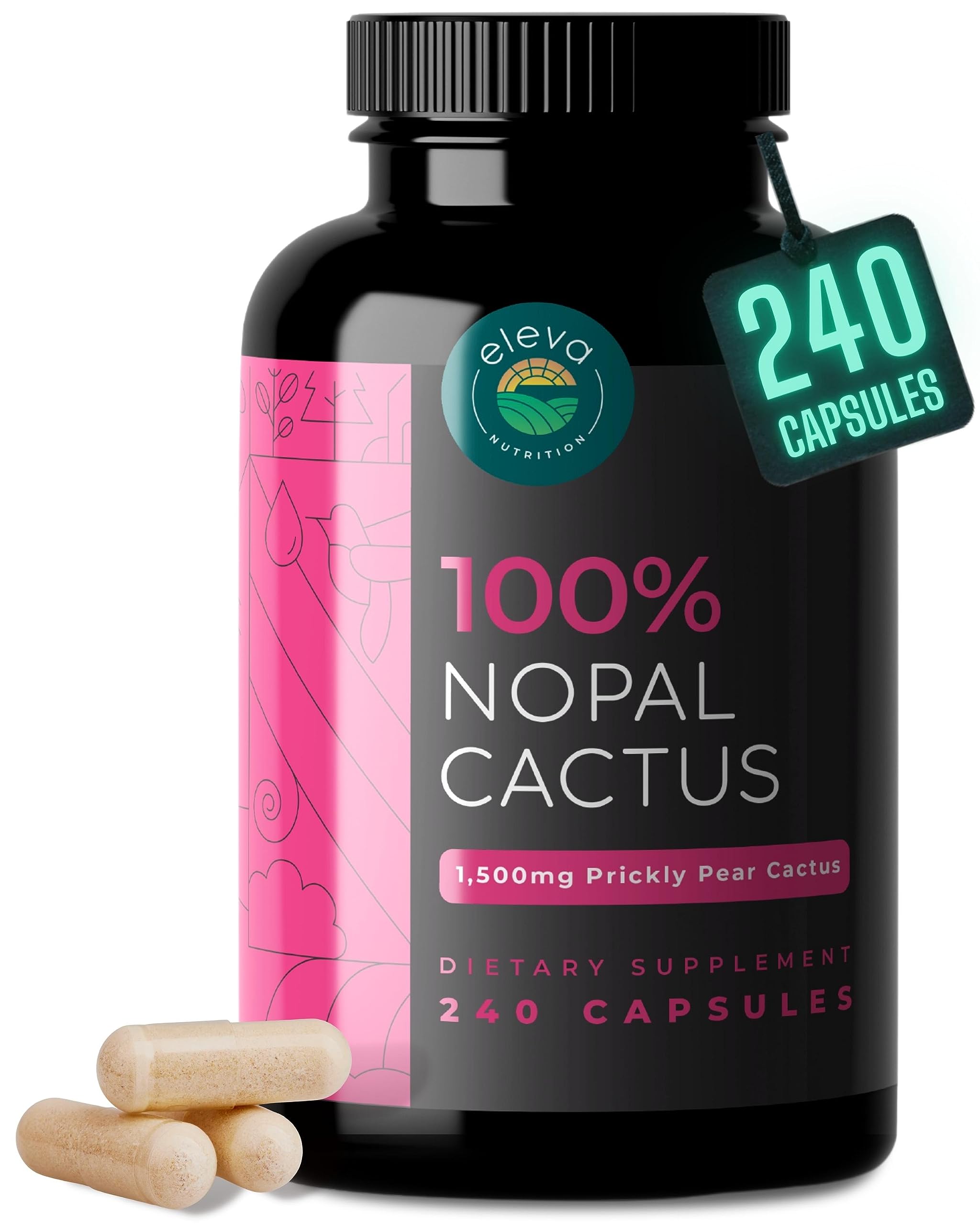 Eleva Nutrition frasco frontal mostrando 240 cápsulas y etiqueta clara, compacto y económico