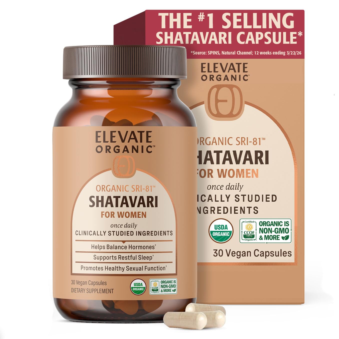 ELEVATE ORGANIC frente del envase mostrando fórmula y beneficio orgánico