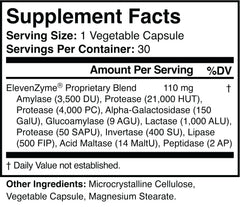 ElevenZyme etiqueta con lista de 11 enzimas para digestión equilibrada