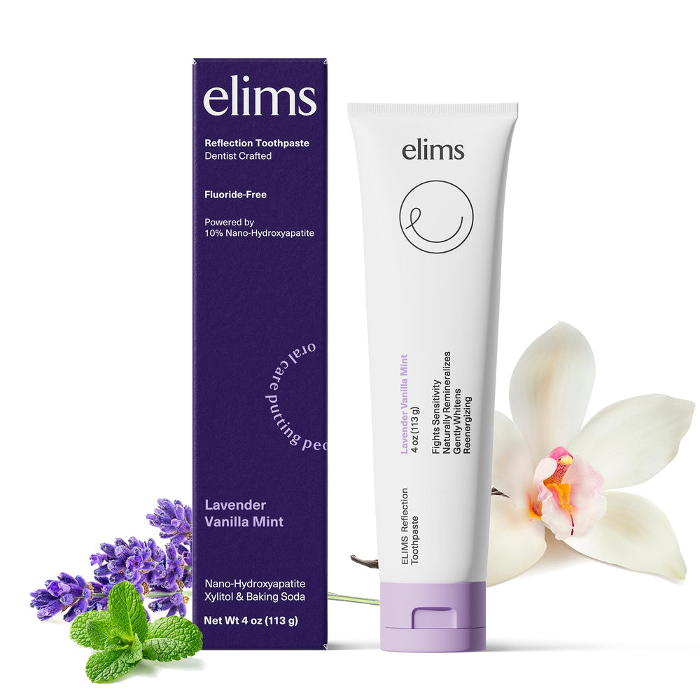 ELIMS tubo frontal lavanda-menta muestra fórmula natural y beneficio remineralizante