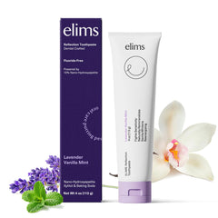 ELIMS tubo frontal lavanda-menta muestra fórmula natural y beneficio remineralizante