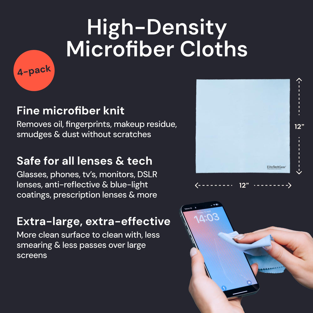 Elite Tech Gear detalle de microfibra que demuestra limpieza sin rayas