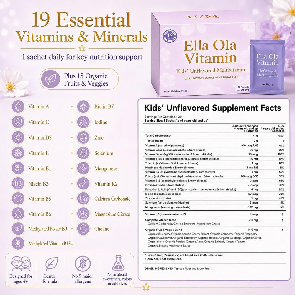 Ella Ola Vitamin sobre individual abierto con polvo fácil de mezclar para comidas