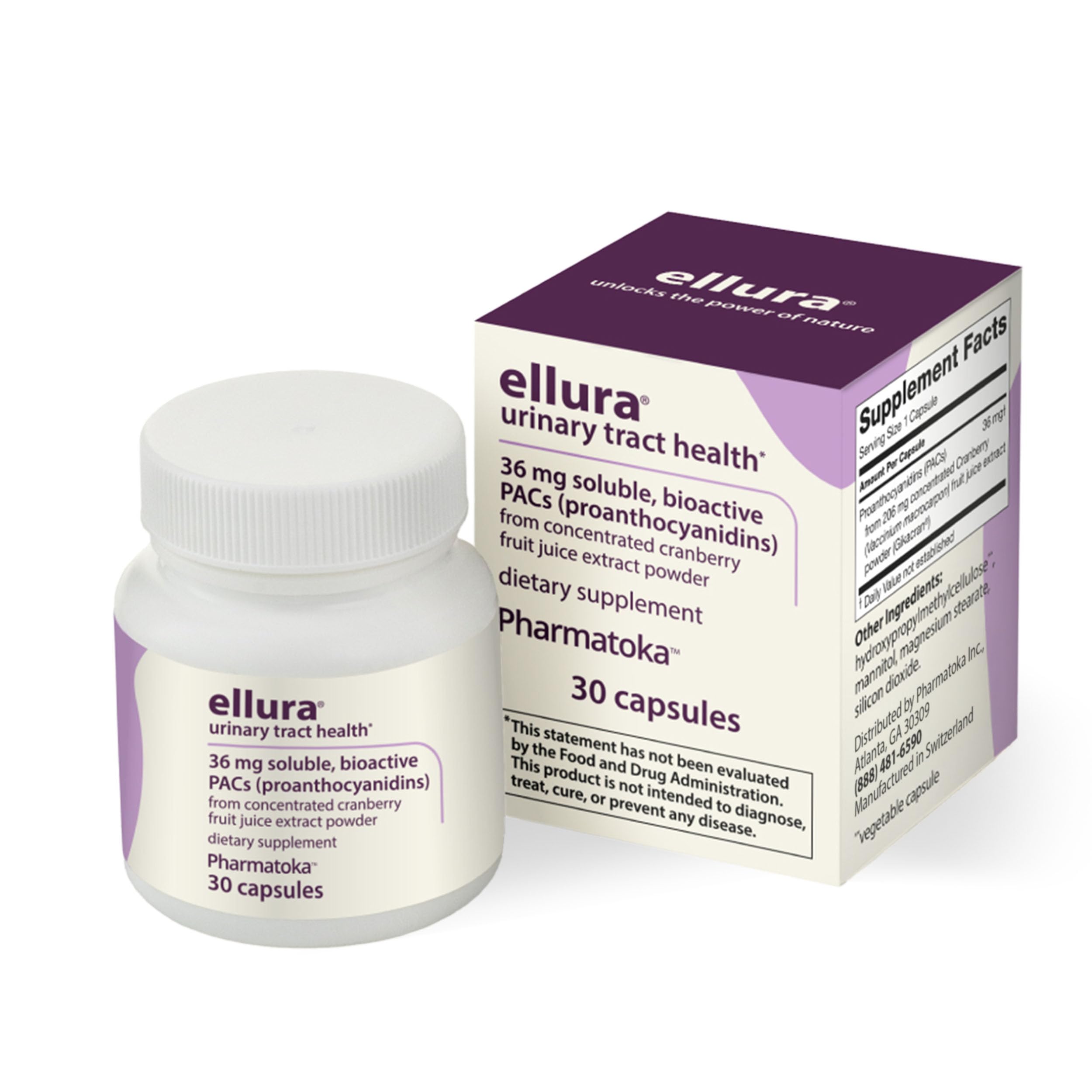 ellura frente del empaque mostrando la marca y beneficio para salud urinaria