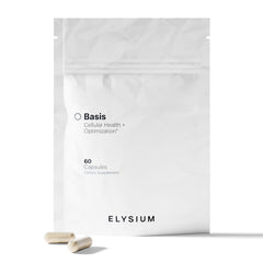 ELYSIUM Basis vista frontal del envase mostrando la marca y el contenido para confianza