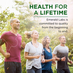 EMERALD LABS botella B-Healthy en ambiente saludable junto a fruta fresca