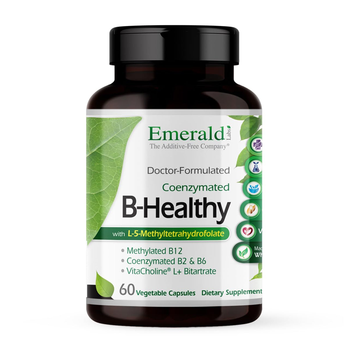 EMERALD LABS envase frontal mostrando suplemento B-Healthy y claridad de etiqueta
