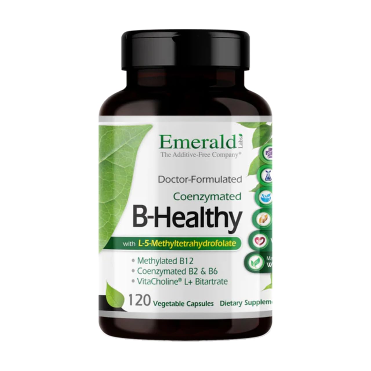 EMERALD LABS frasco frontal mostrando B-Healthy y claridad del envase