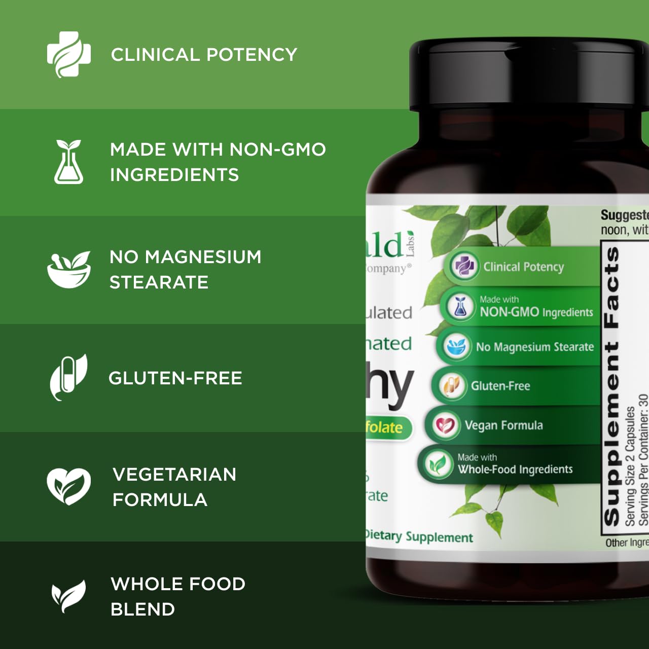 EMERALD LABS frasco B-Healthy en manos que transmite confianza y fácil manejo