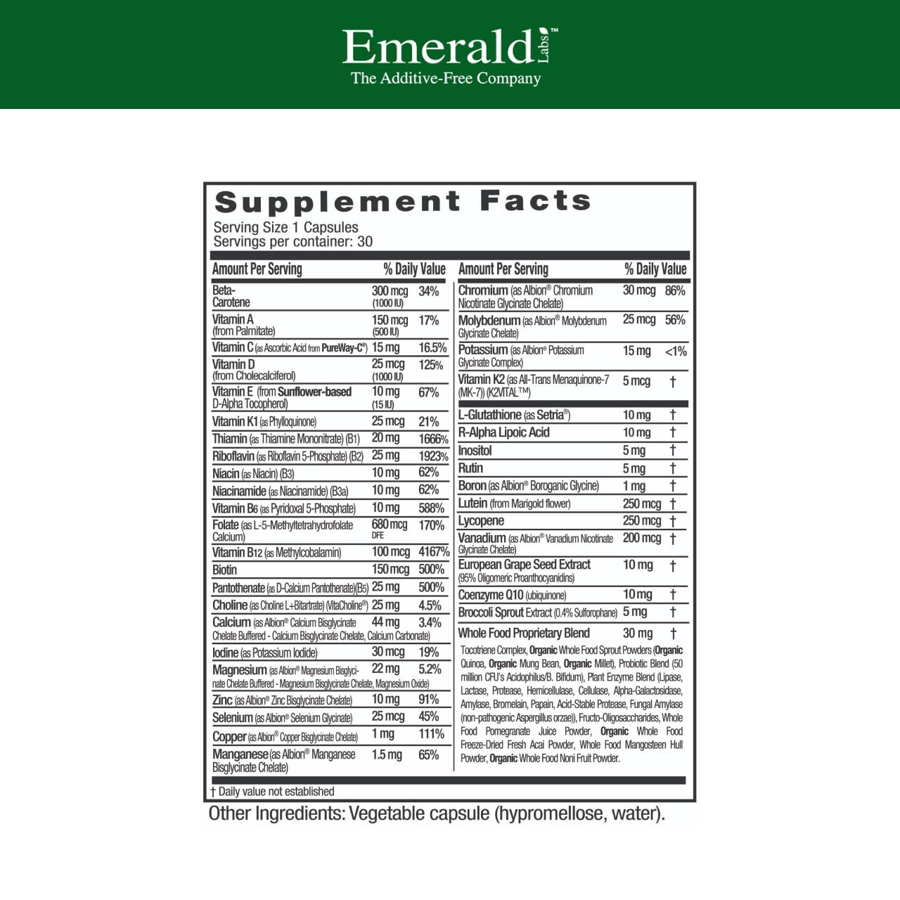 EMERALD LABS detalle de la cápsula vegetal y su textura fácil de tragar