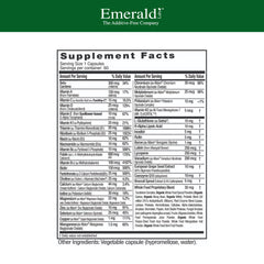 EMERALD LABS detalle de cápsula vegetal, textura que sugiere calidad y pureza