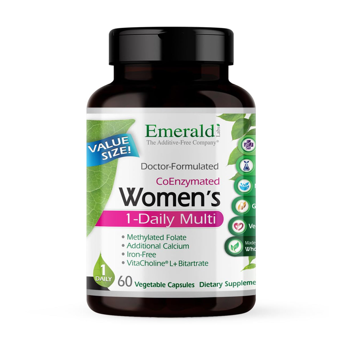 EMERALD LABS frasco frontal mostrando 60 cápsulas y diseño claro