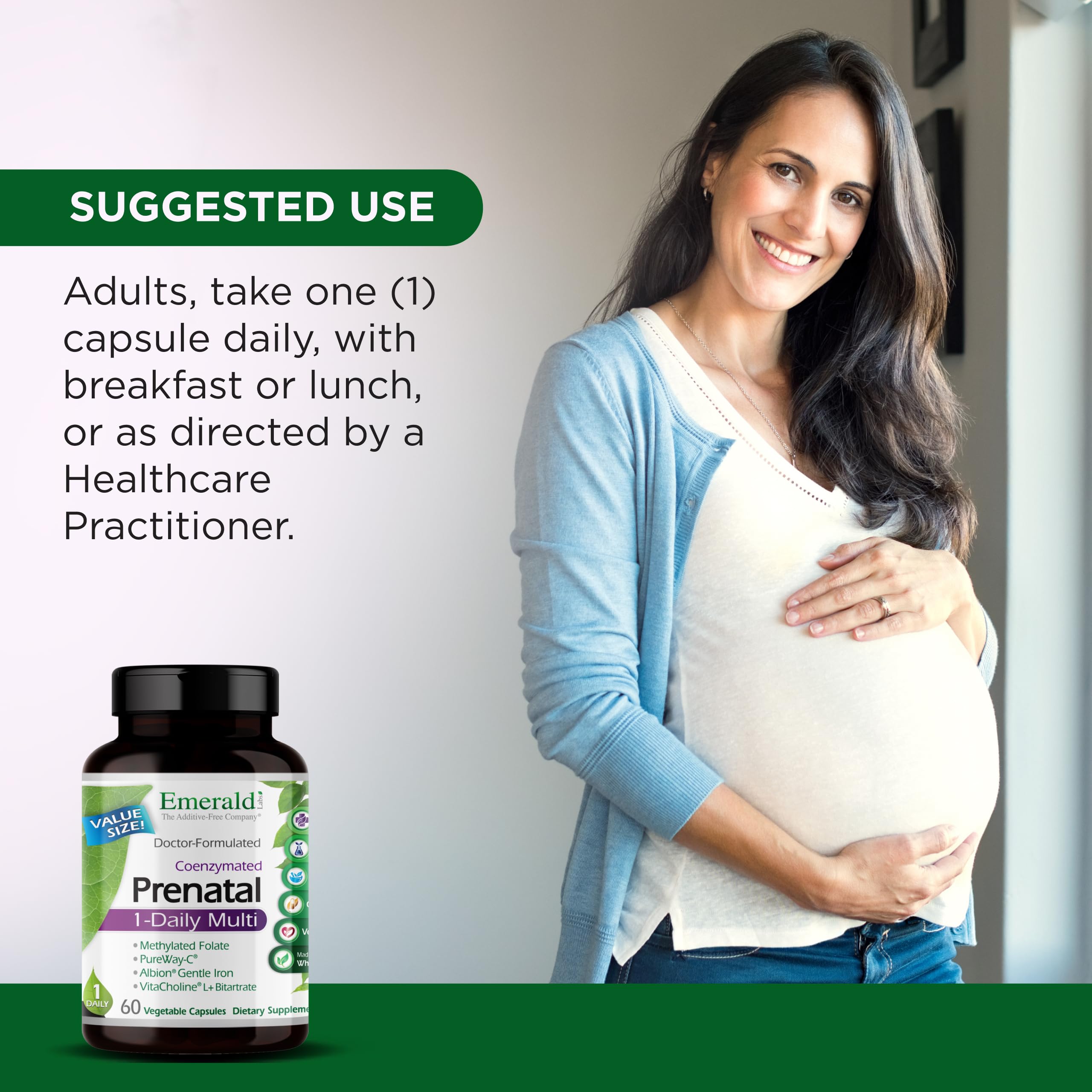 EMERALD LABS etiqueta nutricional legible con formas activas y beneficios