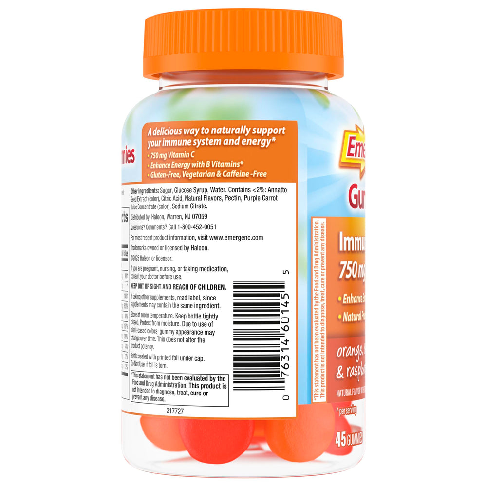 Emergen-C frasco junto a frutas cítricas sugiriendo sabor y frescura