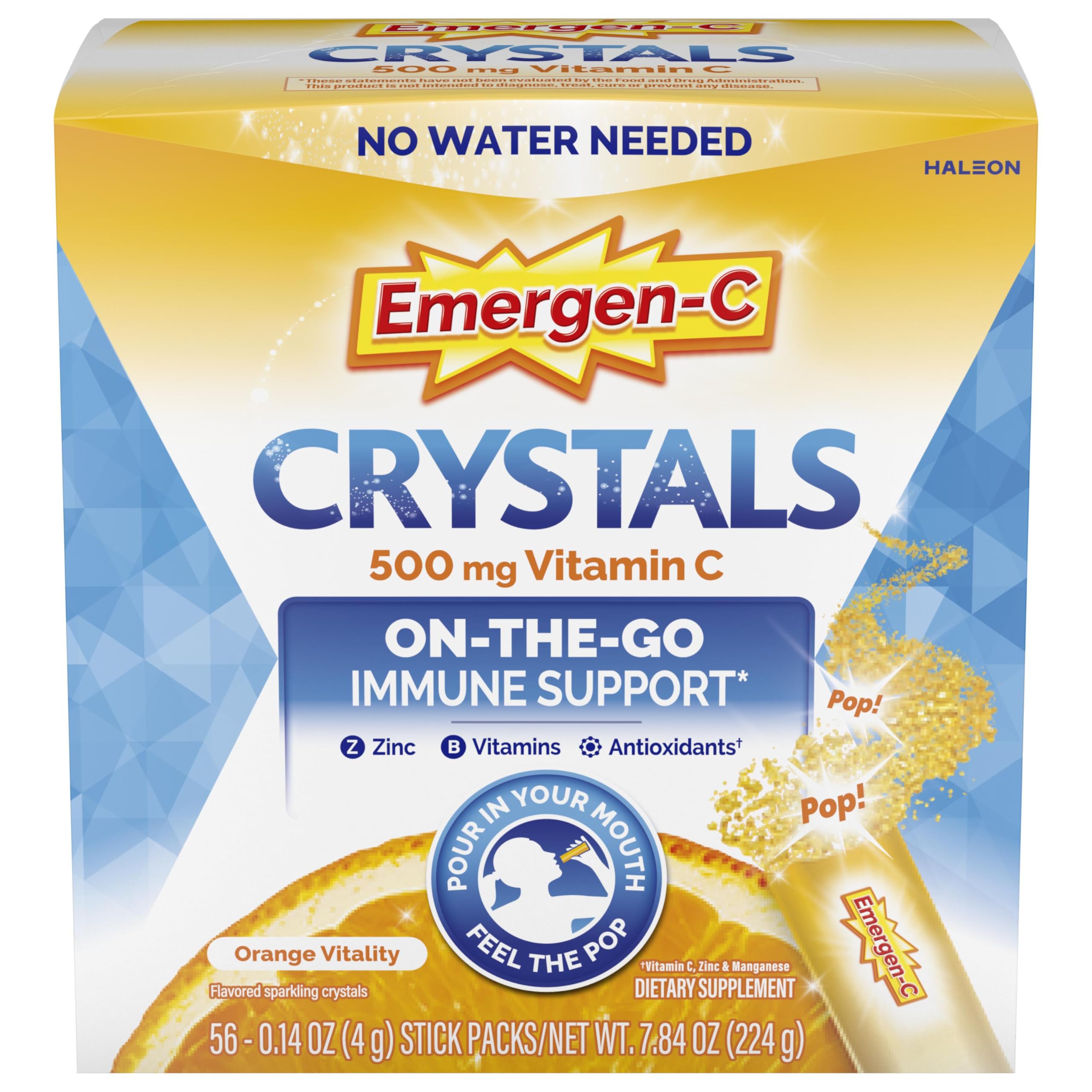 Emergen-C caja frontal muestra 56 sobres y conveniencia