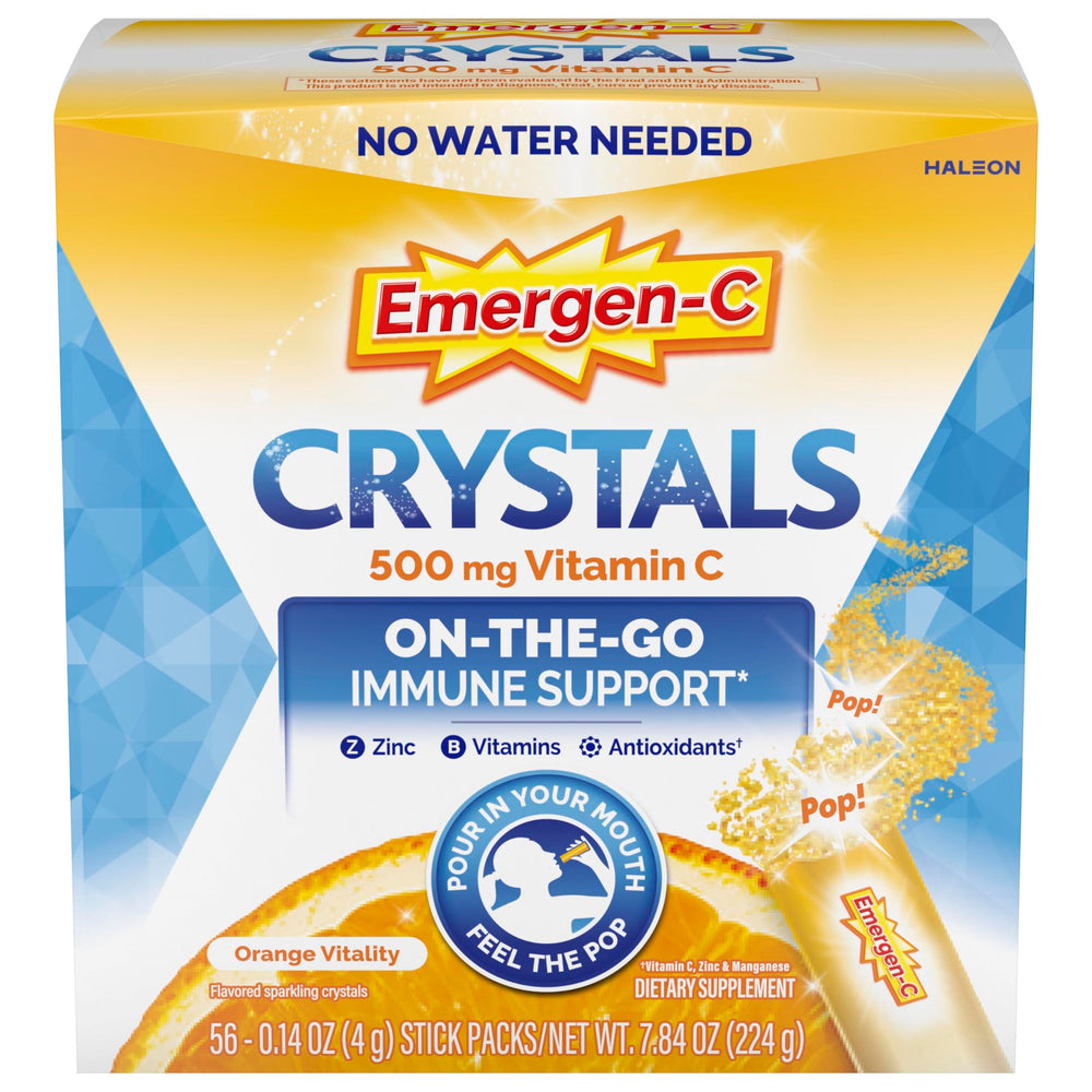 Emergen-C caja frontal muestra 56 sobres y conveniencia