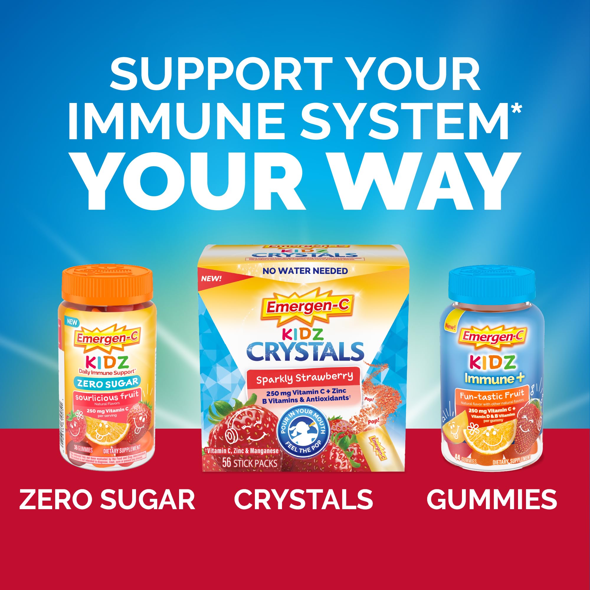 Emergen-C frasco junto a regla para mostrar tamaño y cantidad