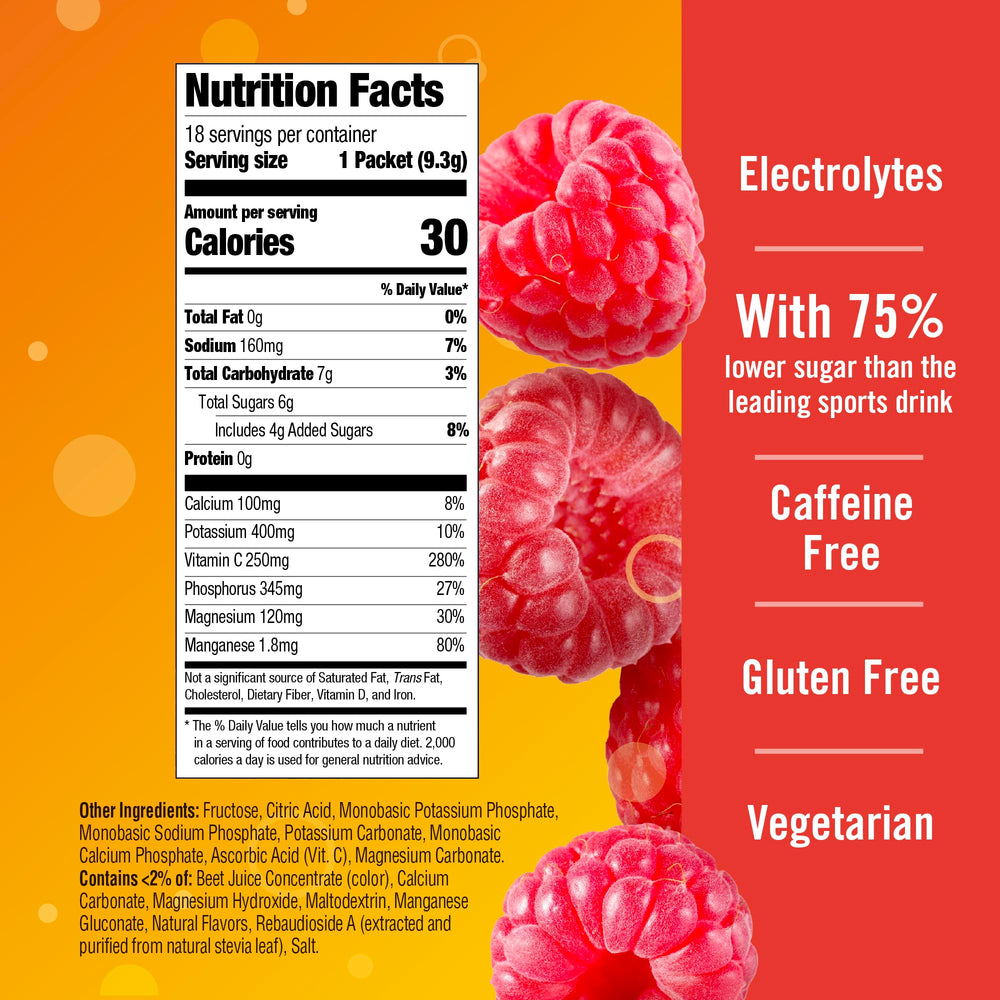 Emergen-C etiqueta de ingredientes destacando vitamina C y electrolitos