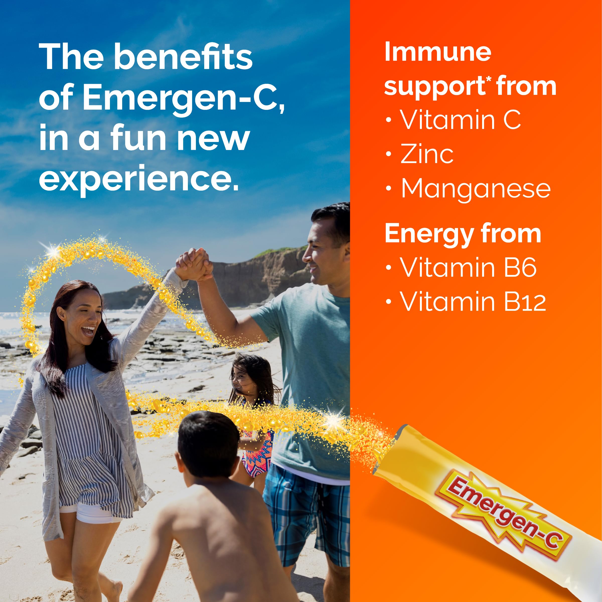 Emergen-C sobre en mano uso portátil y sin agua