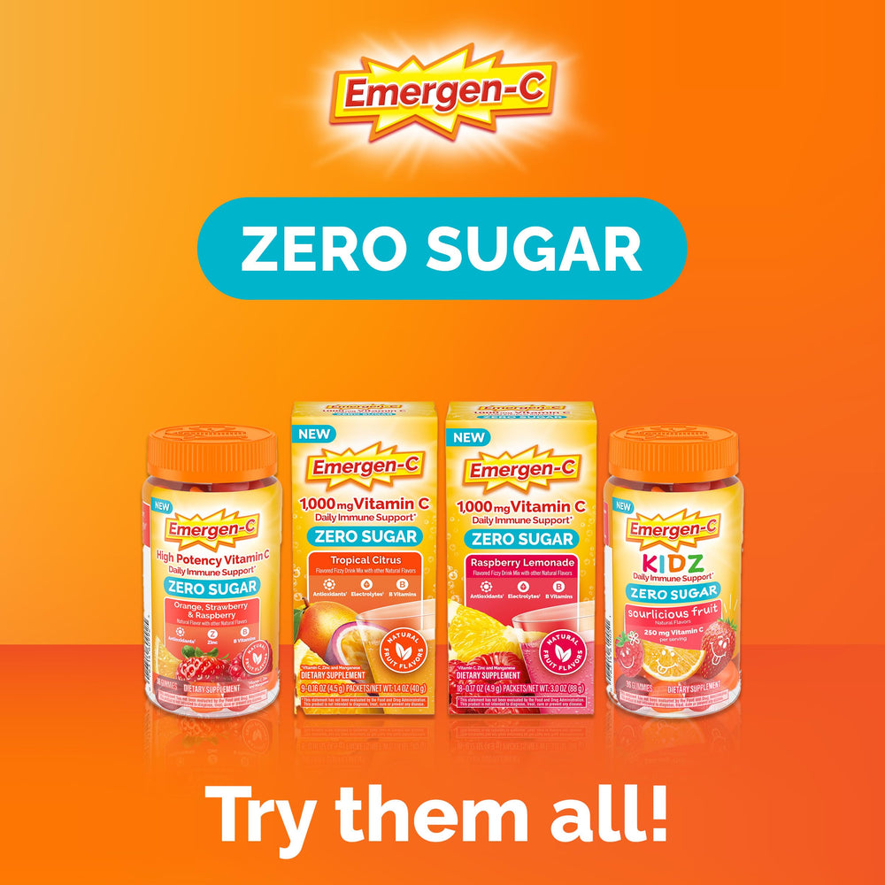 Emergen-C sobres apilados en mano para transporte cómodo