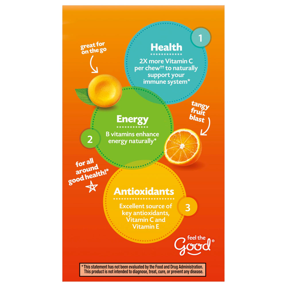 emergen-c persona masticando tableta disfrutando sabor naranja