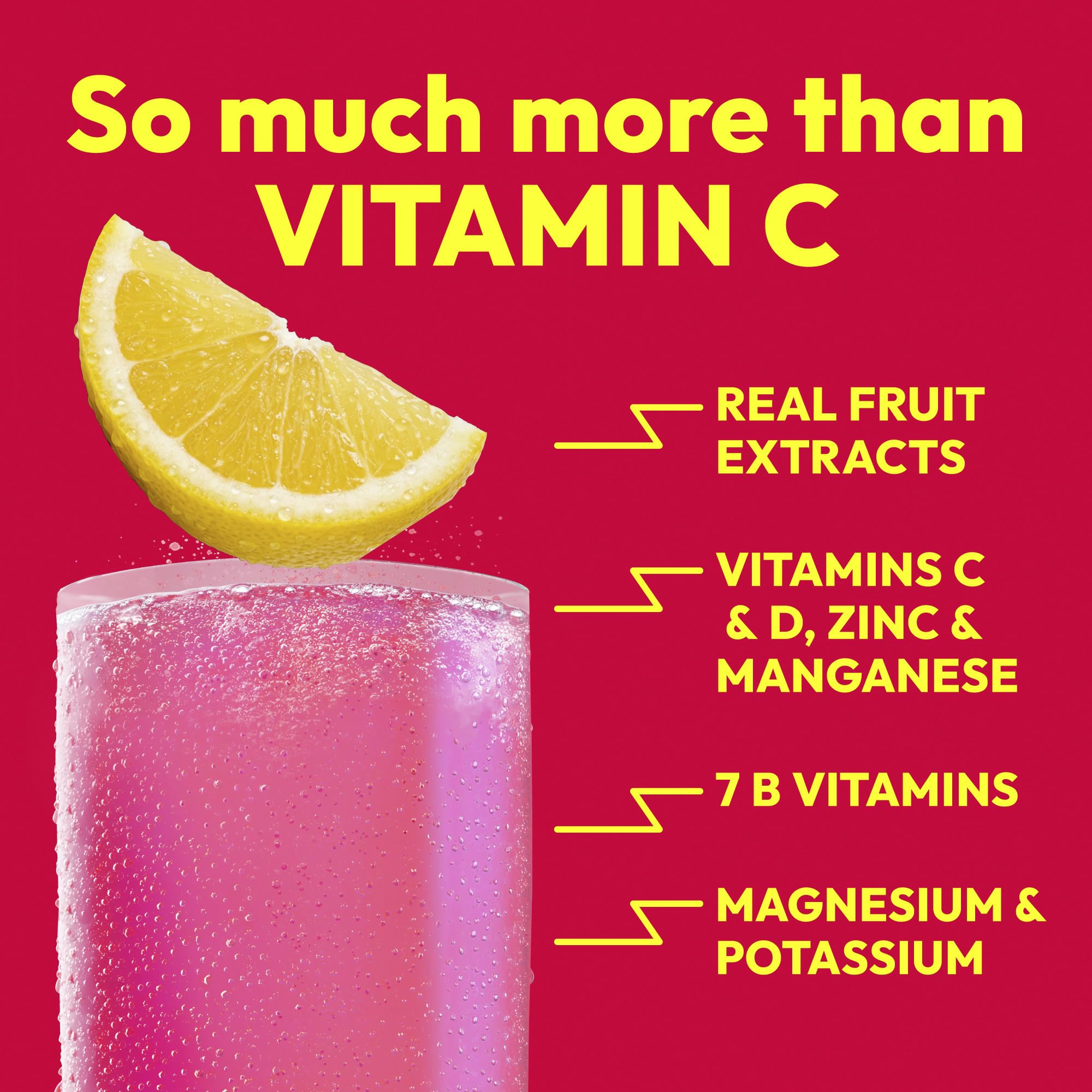 Bebida efervescente Emergen-C en vaso rosa que refresca y repone electrolitos