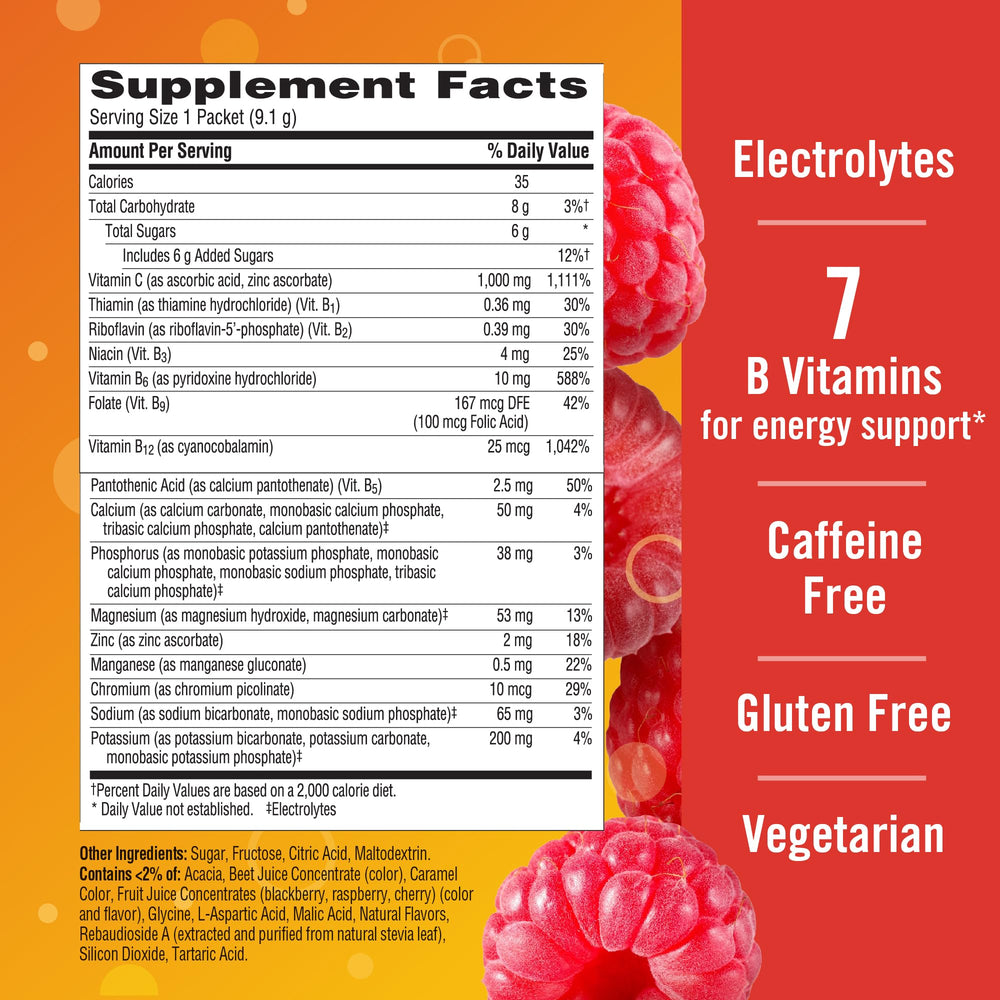 Etiqueta nutricional Emergen-C, información clara de vitaminas y minerales
