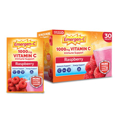 Emergen-C frente del empaque mostrando 30 sobres, práctico para viajes