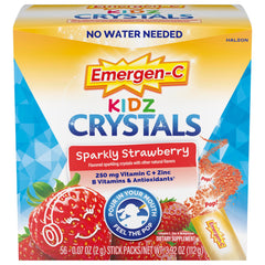 Emergen-C Kidz frente del paquete mostrando 56 sobres y beneficio portátil