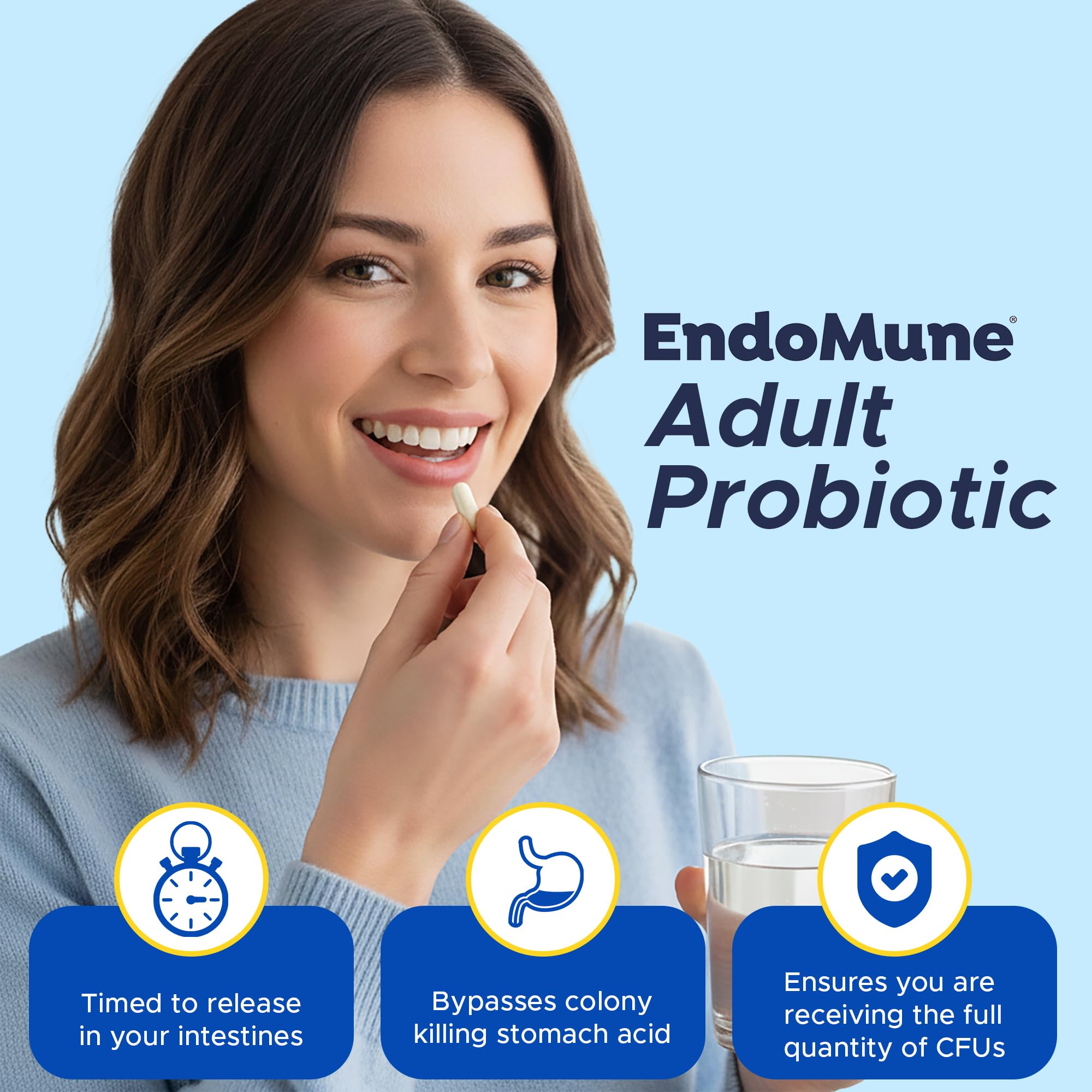 Endomune fórmula y prebiótico FOS resaltando soporte bacteriano