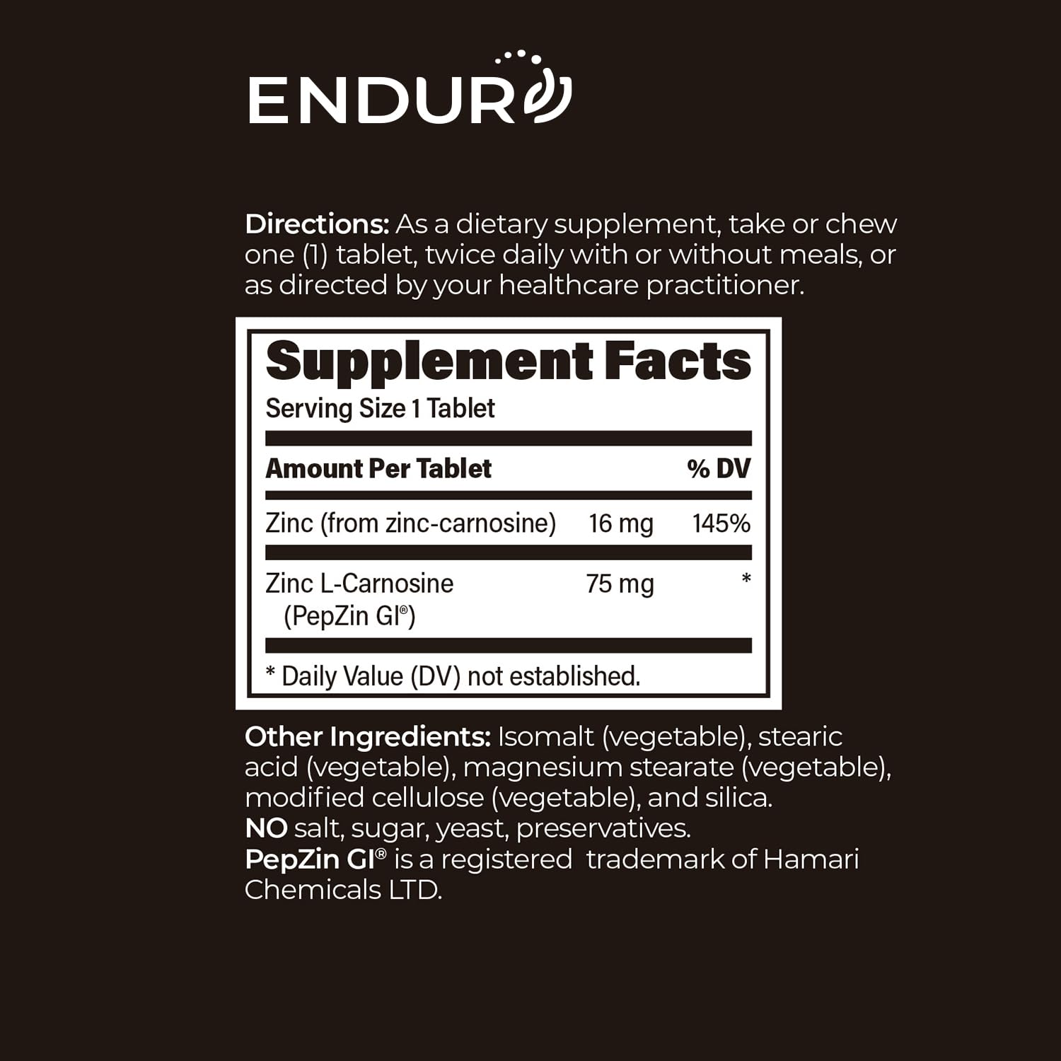 Endurance PepZinGI etiqueta con ingredientes que aporta transparencia