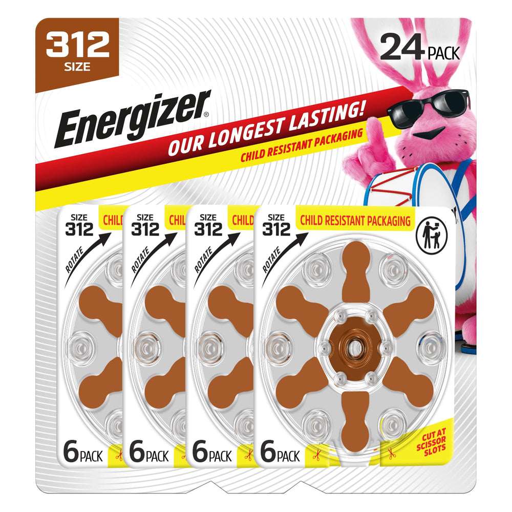 Energizer pack frontal de 24 pilas 312 con pestañas marrones, ofrece suministro prolongado