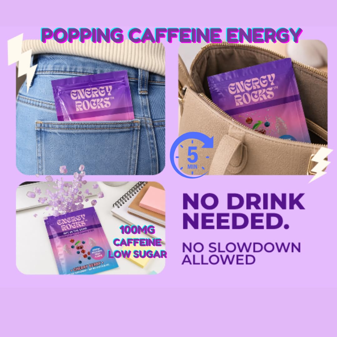 Energy Rocks etiqueta con ingredientes destacando 100 mg de cafeína