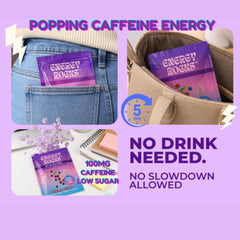 Energy Rocks etiqueta con ingredientes destacando 100 mg de cafeína