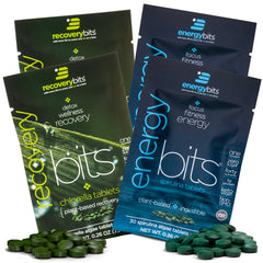 ENERGYbits paquete frontal mostrando las 4 bolsas para probar, conveniencia inmediata