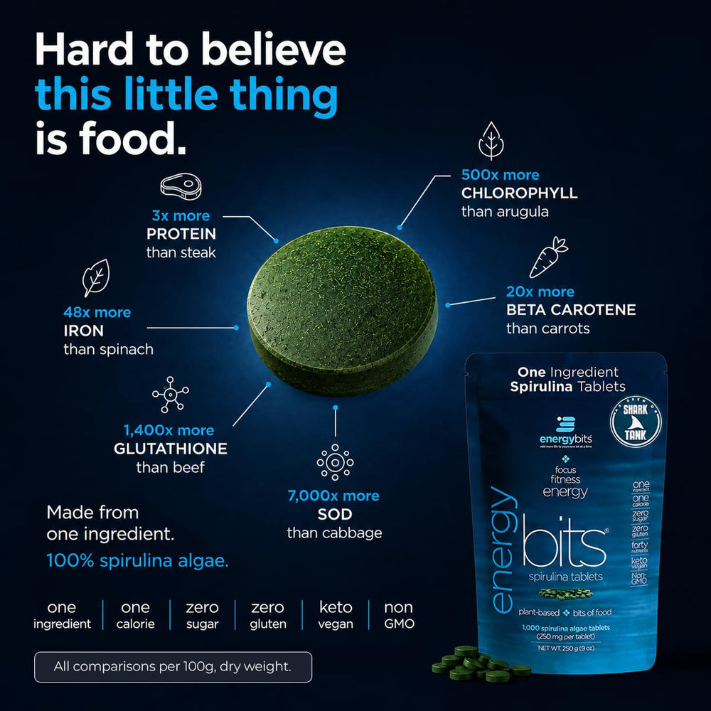 Close-up de tabletas ENERGYBITS con textura y apariencia limpia